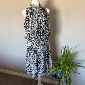 Just Taylor Floral Dress drop waist‎ blouson SZ 14 black/white floaty wedding